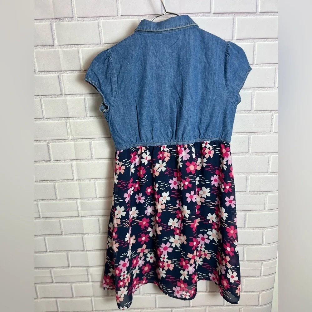 WONDER NATION girls Floral Denim Dress/size L(10-12)